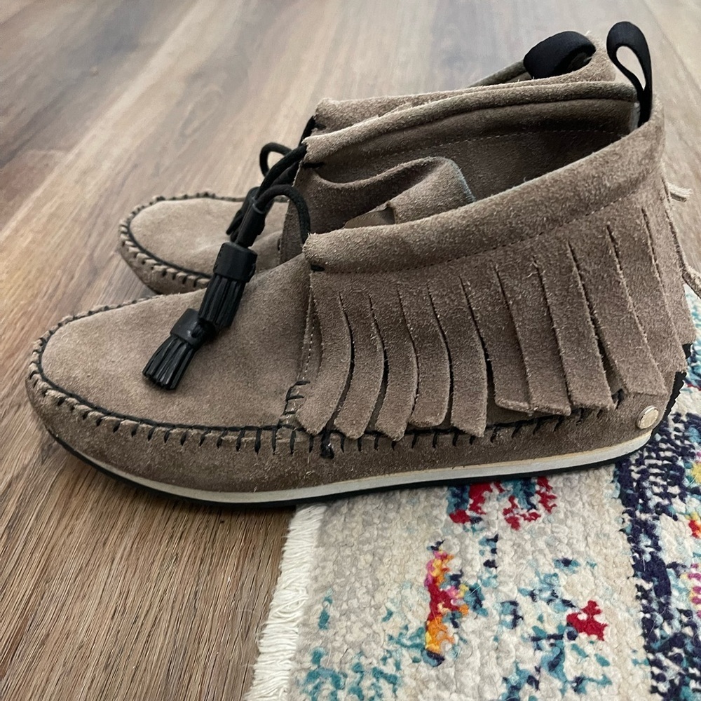 Rag & Bone Ankle Bootie Boot sz 7 Suede Leather Fringe Moc Pull-on Slip-on 37 - Picture 5 of 8